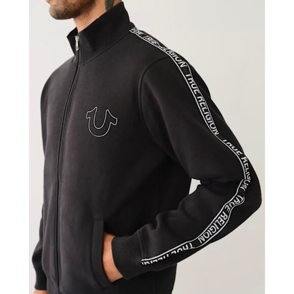 True Religion Men's Logo Trim Track Jacket Black Size Medium NWT